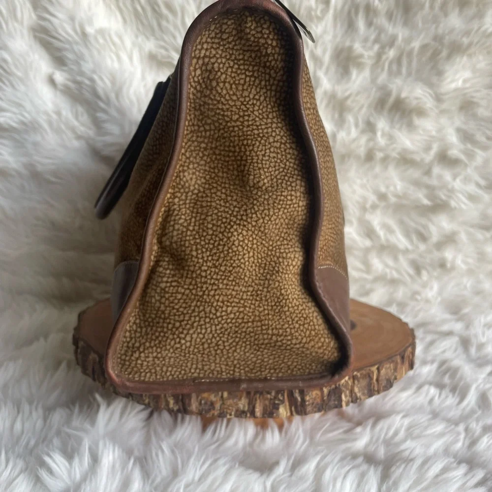 Borbonese Redwall Italy Leather Tote | Partridge Eye Textured | Brass | Vintage - Picture 3 of 13